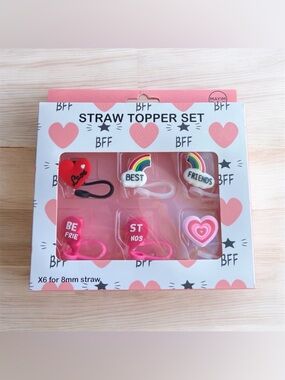 NEW MAYIM BFF Set of 6 Straw Topper Set with Heart and Rainbow Designs Starbucks
